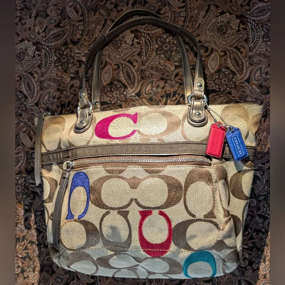 Coach Signature Canvas Tote Bag - Multicolor In Excellent Condition - Picture 2 of 13